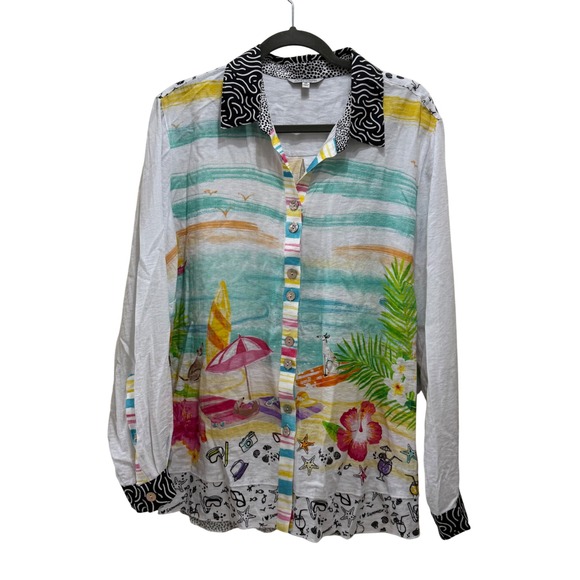 John Mark Tops - John Mark Womens Button Down Beach Print Blouse Top Summer AOP Plus Size 1X